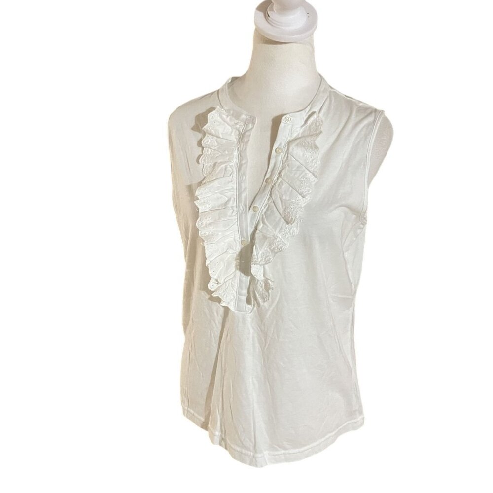 Lauren Ralph Lauren White Ruffle Front Sleeveless Tank